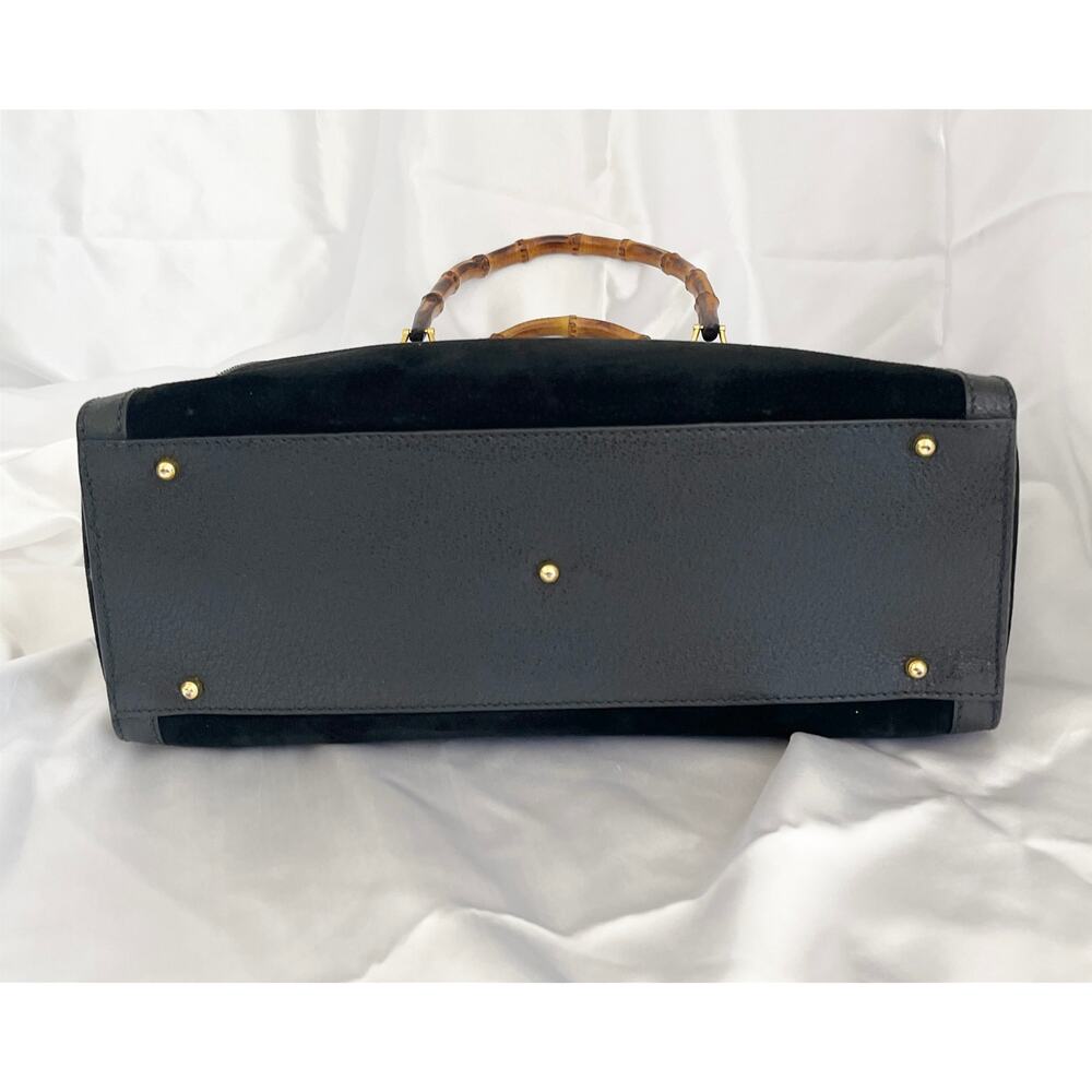 GUCCI Bamboo Diana Vintage Tote Bag Black Suede Leather Top Handles 1990s - Picture 14 of 17